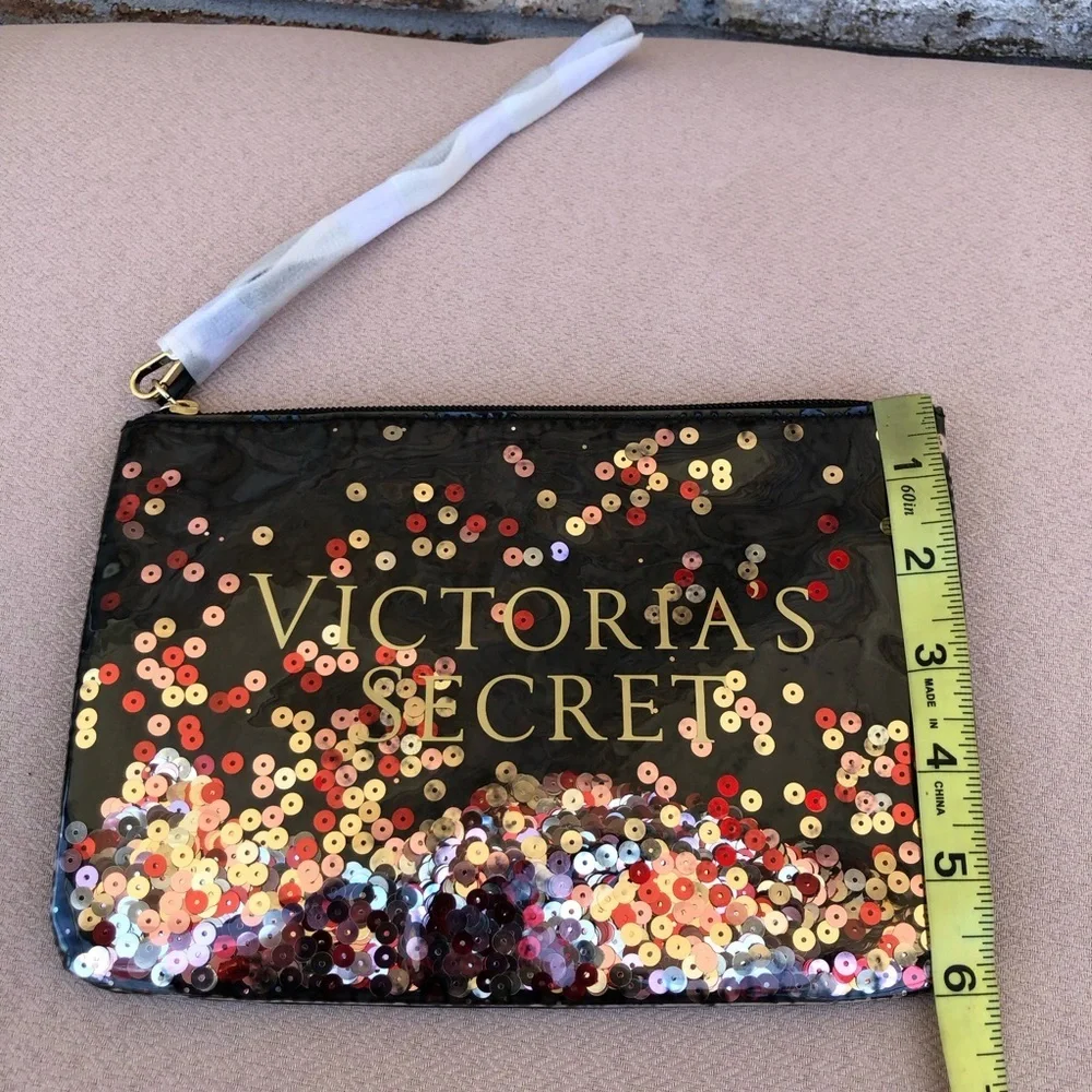 Victoria’s Secret Loose Sequins Removable Strap Wristlet Clutch Makeup Bag